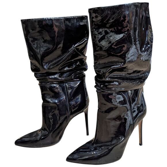 Paris Texas Slouchy Stiletto Boots Black Patent Leather Size 38 - Picture 4 of 7